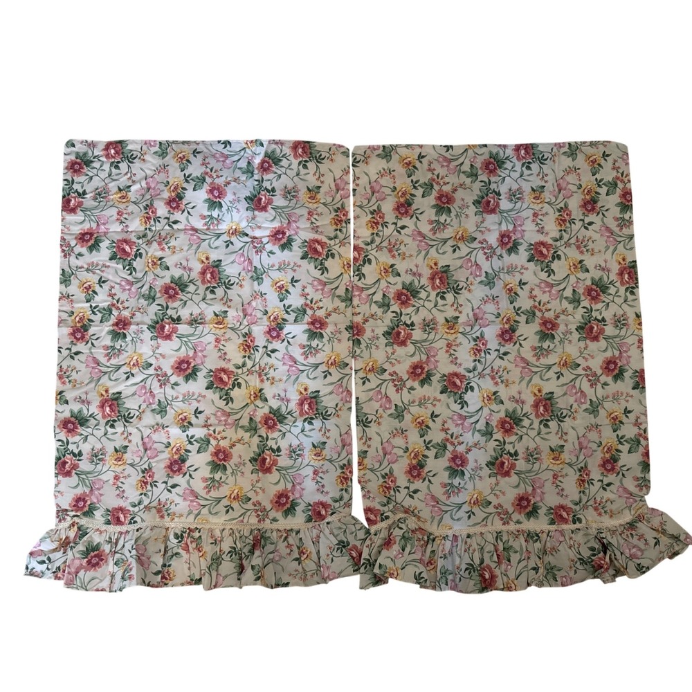 Vintage Croscill Home Fashions Floral Ruffle Lace Standard Pillowcase Set 2pc